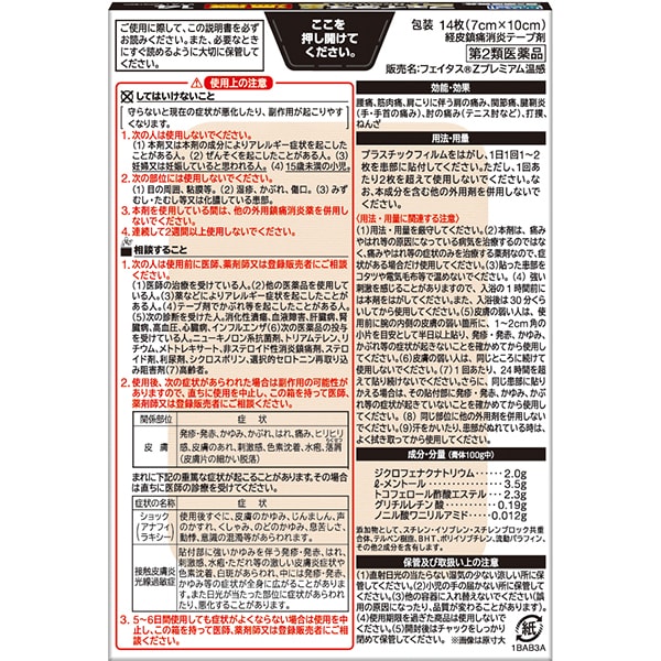 히사미츠 제약 Hisamitsu 페이타스 Z 프리미엄 온감 14장입